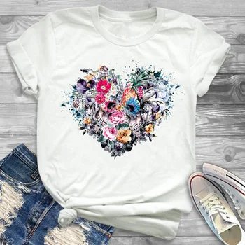 Kvinder Shirt Kraniet Blomst Butterfly Tøj kortærmet dame Kvindelige T-Dame Tøj, T-shirt Grafisk Trykt Top Tshirt