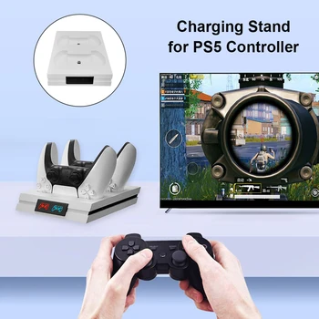 PS5 Controller Charger Dual USB Oplader Dock Station LED-Indikator Aftagelig Opladning Port Står for Playstation 5 Gamepad