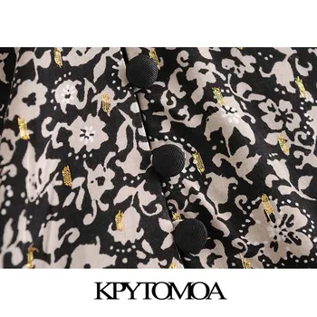 KPYTOMOA Kvinder 2020 Mode blomsterprint, der er Beskåret, Bluser Vintage O-Hals Lange Ærmer Med Slids Kvindelige Skjorter Blusas Smarte Toppe