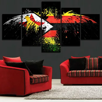 5 Stykker Zimbabwe Flag Abstrakte Ørn Billeder, Væg Kunst, Indretning, Modulær Ramme Lærred Print Maleri Hjem Indretning Soveværelse Plakat