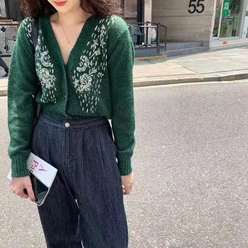 2xl Vintage mode strikkede pullovers kvinde trøjer blomst mode koreanske japan style ropa de mujer sweater kvinder