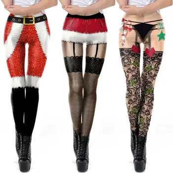 Kvinder Elf Karneval Kostume Træning leggings Sjove Jul Udskrive Høj Talje Elastisk Trænings-og Push Up Casual Bukser Åndbar