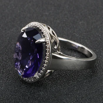 BIJOX STORY Ring 925 Sterling Sølv Smykker med Oval Form Ametyst Ædelsten Ringe til kvinder, bryllup, jubilæum part