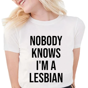 Ingen Ved, jeg er En Lesbisk T-shirts Kvinder Brev Grafiske Tees Kvinder Blød Bomuld Hvide Toppe