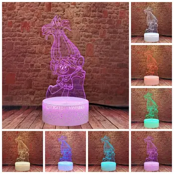Dejlig 3D-Illusion LED Nightlight Farverige Skiftende Lys Trolde Animationsfilm action & toy tal piger