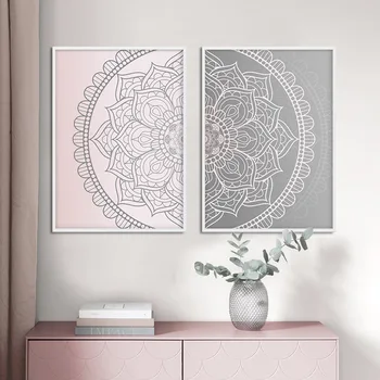Pink Grå Mandala Abstrakt Lærred, Plakat Boho Væg Kunst Geometriske Print Maleri Dekorative Billede Moderne Stue Dekoration