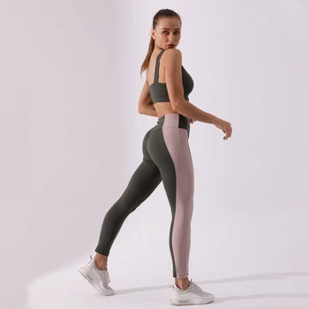 Imlario FARVE BLOK 2 Stykker Gym Workout Sæt Ombre Kører Activewear Nylon Yoga Fitness-Leggings Push Up Jogger Sport Bh Top