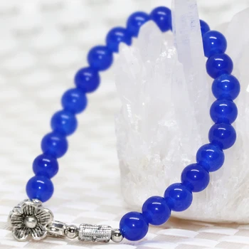 Semi-ædle blå kalcedon jades gør diy armbånd rund 6mm perler bryllupper gaver af høj kvalitet smykker at gøre 7,5 tommer B1954