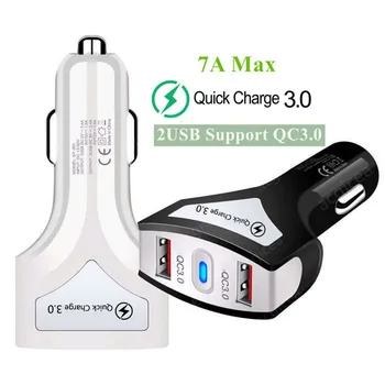 LED Bil Oplader til Hurtig Opladning QC 3.0 7A Til Mobiltelefon 2 Ports USB-Oplader til Hurtig Opladning Adapter Til iphone xiaomi bil-oplader