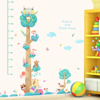 Skov Træhøjde Måle Wall Stickers Til Børn Værelser Dyr Abe Barn Vækst Chart Vægoverføringsbillede Tegnefilm Baby Room Decoration