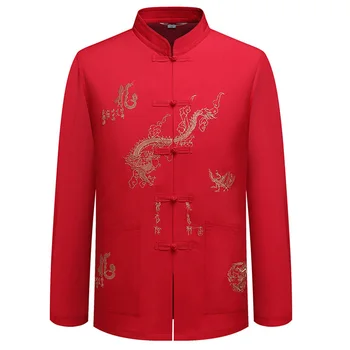 5Colors Dragon Mandlige Tøj Tangsuit Traditionelt Kinesisk Tøj til Mænd Wushu Stående Krave Skjorte Top Hanfu Dropshopping