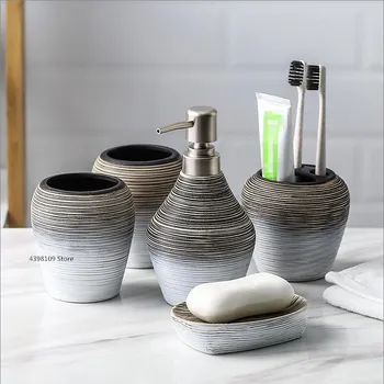 Hjem badeværelse forsyninger sæt retro keramik badeværelse fem-stykke tandbørsteholder lotion flaske seks-delt badeværelse sæt toiletartikler