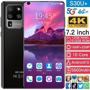 Den globale Version S30u+7.2 tommer Store Skærm 12GB+512GB Smartphone Android10 MTK6799 5600mAh 5G Mobiltelefon Triple SIM Mobiltelefon