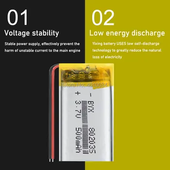 802035 500mah 3,7 v lithium-polymer-batteri 3 7 VOLT volt li po-ion-lipo genopladeligt batterier til dvd-GPS navigation