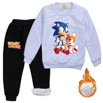 DLF 2020 Vinter Anime-Sonic The Hedgehog Tøj Sæt Kids Tyk Velour Sweatshirt Sport, der Passer Barn Pige Tøj Drenge Træningsdragt