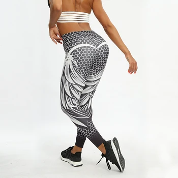 SALSPOR Fashion Kvinder Honeycomb Kraniet Trænings-og Leggings Casual Sort / Hvid Print Mujer Legging med Høj Talje Jogging Sports Bukser
