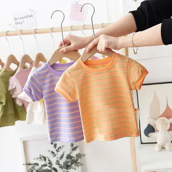 VIDMID Babys Skat kortærmet T-shirt i Ren Bomuld Børns Overdel Stripe Half Sleeve Stribe Åndbar T-Shirt P32