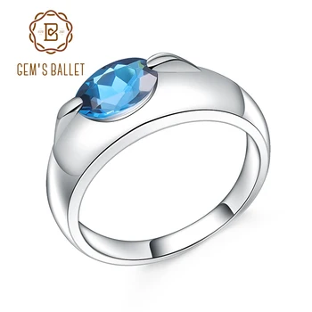 PERLE ' S BALLET 1.57 Ct Naturlige London Blue Topas Ædelsten Ring Ægte 925 Sterling Sølv Enkelt Ringene Fine Smykker Til Kvinder Bryllup