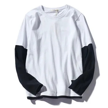 Høj Kvalitet 2020 Efterår Forår Mode Oversiz Falske To Stykker t-shirt til Mænd med Lange Ærmer Afslappet O-Neck T-Shirt Til Manden TOP TEES
