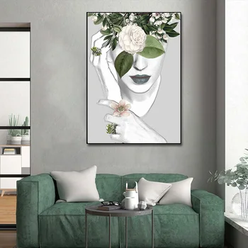 Abstrakt Blomst Kvinde Lærred Maleri Væg Kunst Til Hjemmet Pige Værelse Indretning Plakater Og Prints I Billedet Moderne Wall Decor Maleri