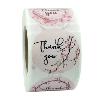 Pink Cherry Blossom Tak Klistermærker Label 500pcs 3,8 cm Bryllup Part Gave Business Emballage Dekoration, Klistermærke, Brevpapir