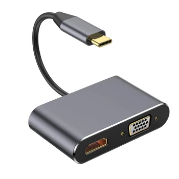 Type C Til HDMI 4K-VGA-Adapter, USB 3.0 Hub USB-C til VGA-HDMI-Video Omformere Adapter til 2020 Nye Macbook Pro/ Chromebook Pix