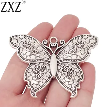 ZXZ 2stk Tibetansk Sølv Store Butterfly Charms Vedhæng til Halskæde Smykker at Gøre Tilbehør 71x55mm