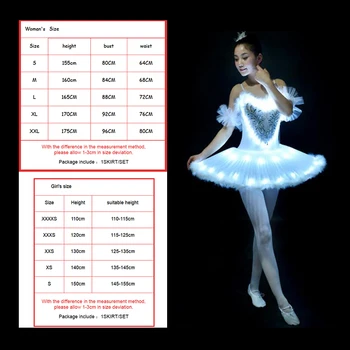 LED Lys Swan Lake Ballet Dress Voksne Børn Fluffy Fluorescerende Night Club Tøj Dans Kostume Noctiluca Tutu Kjoler