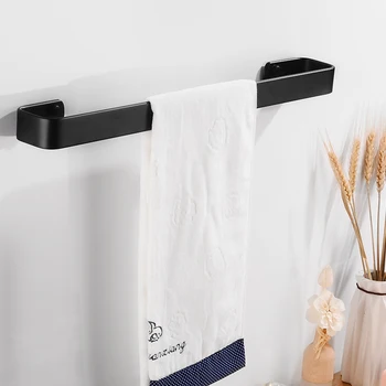 Håndklæde Bar Sort Håndklæde Rack Hængende Indehaveren Væghængte Toiletter Badeværelse Håndklædeholder I Aluminium Kreative Robe Badekar Jernbane Bøjle