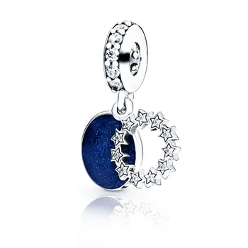 925 Sterling Sølv Perler Inspirerende Stars & Blå Emalje Dingle Charms passer Oprindelige Pan Armbånd til Kvinder DIY Smykker
