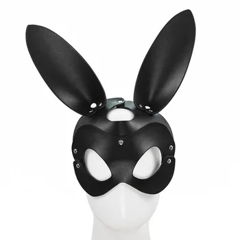 Hot Sexy Black Imiteret Læder Bunny Hoved Seletøj, Maske-Hætte For Catsuit Kanin Ører Maskerade Maske-Fetish Kostume