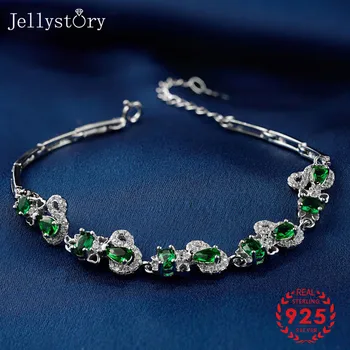 Jellystory Trendy 925 Sterling Sølv Armbånd med Smaragd, Safir, Rubin Gemstone for Kvinder Bryllup Part Gave Smykker Armbånd