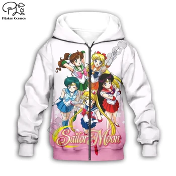 Børn Kid baby pige tøj Sailor Moon 3D-Hættetrøjer tegnefilm print datter Sweatshirt tshirt lille barn lynlås hooded pullover