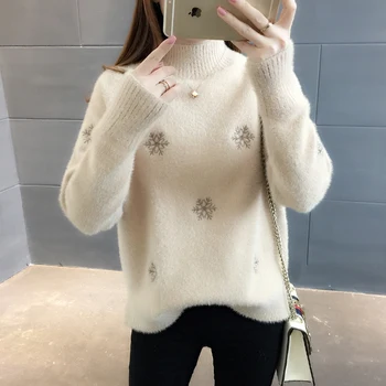 Kvinder Strik Sweater, Pullover, Nye Mode Efterligning Mink Cashmere Løs Plus Størrelse 3XL koreanske Hvidt Tøj Overdele