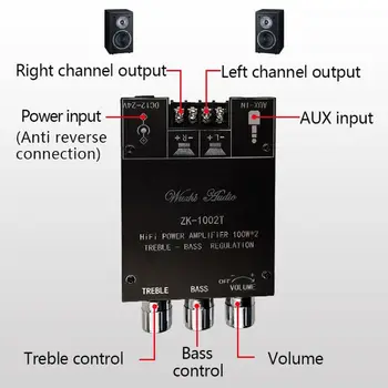 ZK-1002T Bluetooth Diskant og Bas Justering-Subwoofer-Forstærker i yrelsen Kanal High Power Audio Dobbelt Spor Stereo