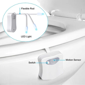 Intelligente PIR bevægelsesføler Toilet Sæde Nat Lys 8 Farver Vandtæt Baggrundslys Toilet Bowl LED Luminaria Lampe WC Lys Til Hjemmet