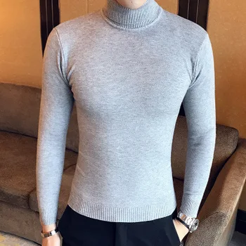 2019 Efteråret Nye herre Slim Fit Rullekrave Sweatere Pullover Mandlige Slim Fit Rullekrave Strikkede Pullovers Solid Farve Sweater M-2XL