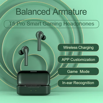 QCY T5Pro Trådløse bluetooth hovedtelefoner Balanced Armature app control øretelefoner Trådløs opladning