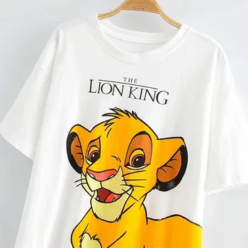 Disney Stylish The Lion King King of the Jungle Tegnefilm Print Casual Hvid T-Shirt Kvinder O-Neck Pullover Short Sleeve Tee Toppe