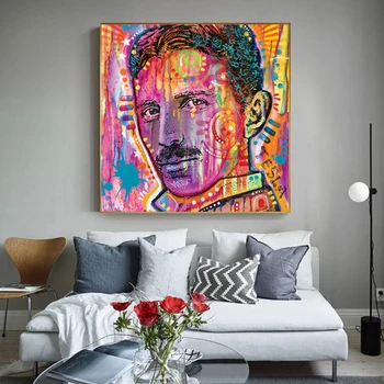 Nikola Tesla Portræt Kunst Lærred Maleri på Væggen, Plakater og Prints Farverige Abstrakte Væggen Billedet for at Stue Indretning