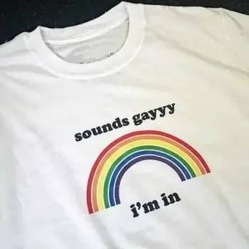 Mænd Kvinder Lyde Gayyy jeg Siger Rainbow t-shirt med Vintage Stil Grafiske Tees Plus Size Brithday Gave Til Gay-Mode T-shirt