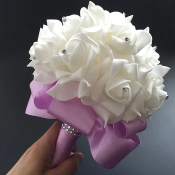 2020 Smukke Hvide Elfenben Brudekjoler, Brudepige Blomst Buket Kunstige Blomster Rose Buket Krystal Brude Buketter