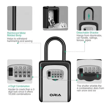 ORIA 4-Cifrede Nøgle Lås Box vægmonteret Nøgle Opbevaring Computer Vandtæt med Aftagelig Bøjle til Indendørs og Udendørs