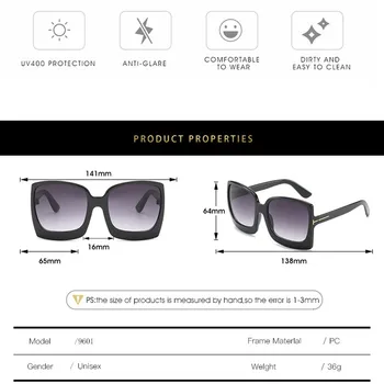 Mode Overdimensionerede Solbriller Kvinder Brand Designer Plast hun Gradient Sol Briller UV400 Gafas De Sol Mujer