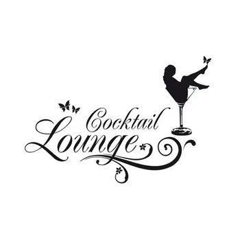 Vintage Wall Sticker Cocktail-Lounge Med En Sexet Pige I Et Champagne Glas Vægoverføringsbillede Citater