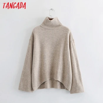 Tangada vinter 2020 kvinder overdimensionerede tyk varm trøje strikket pullover sweater rullekrave høj kvalitet jumper AI38