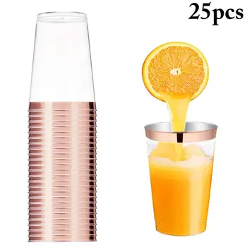 25PCS 12oz Mode Bronzing Disponibel Gennemsigtig Party Cup Drikke Kop Klart Engangs-plastikkrus Party Cups Til Bryllup