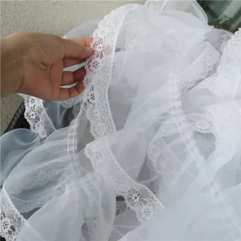 3M/masse 18cm bred Smuk hvid satin med blonder lille blomst dekoration plisseret nederdel brudekjole med blonder tilbehør Z1590