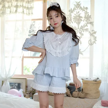 Pyjamas Kvindelige Sommer Fuld Bomuld Sexede Damer Passer Koreanske Afslappet Sommer Nye Træningsdragt Pyjamas Engros