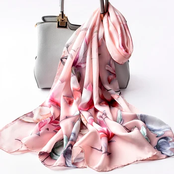 Naturlige Ægte Silke Tørklæde til Kvinder Print Hangzhou Ren Silke Tørklæder, Hijab Luksus Mærke Neckscarf Silke Sjal Wraps Til Damer